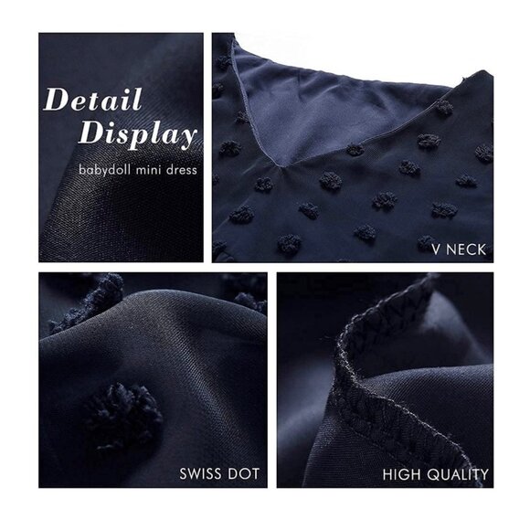 ✌️ 2/$40 ✌️ New Short Sleeve Cream Mini Dress, V Neck, Swiss Dot Flowy Dress - Picture 5 of 5